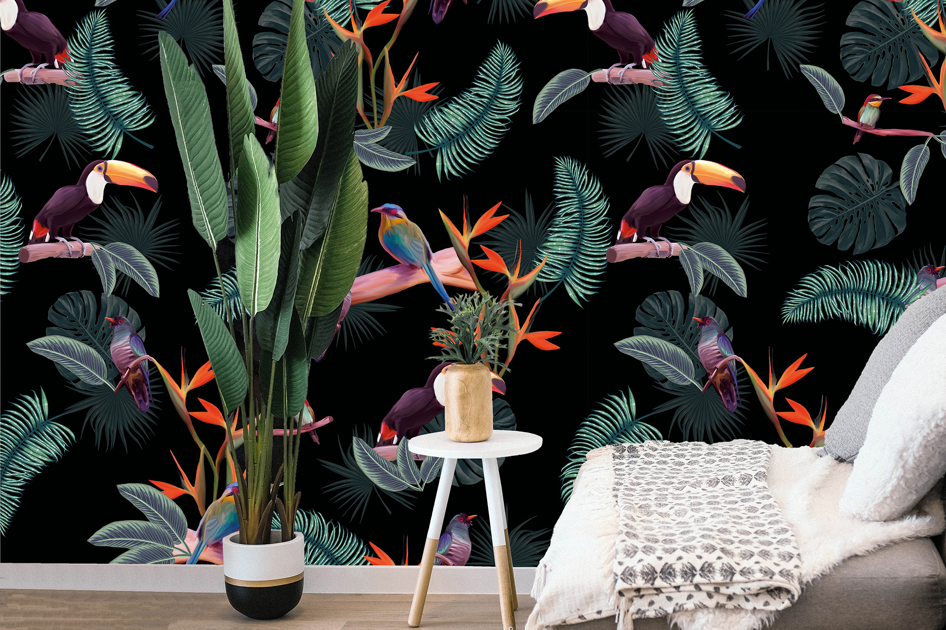 Wallpaper Jungle Birds - Oh Deer Graphics
